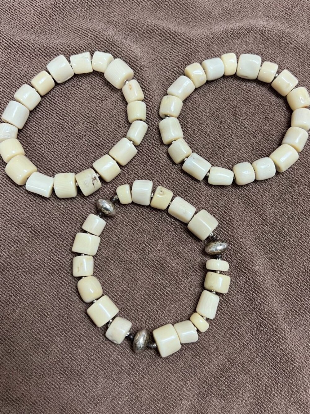 Silpada set of 3 bamboo coral stretch bracelets 925 sterling silver beads